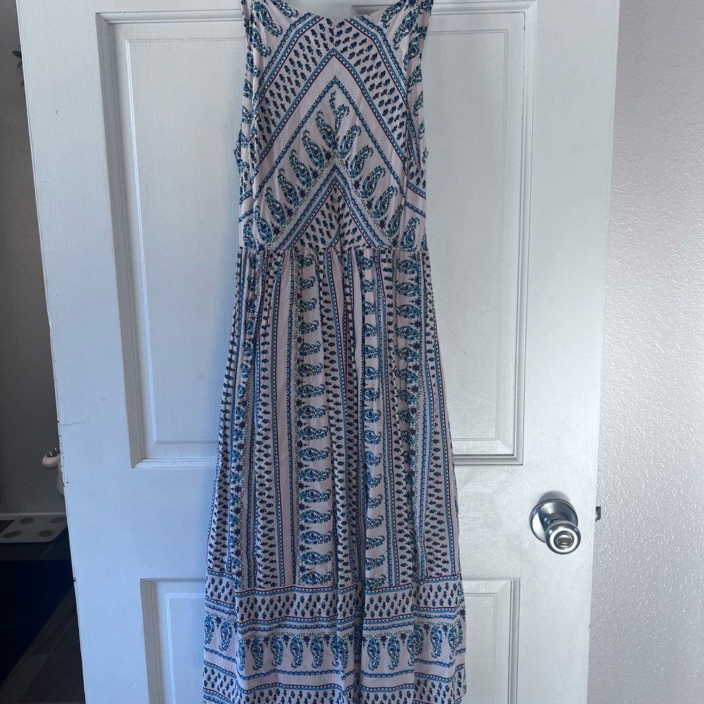 Everly White and Blue Tiered Maxi Sundress